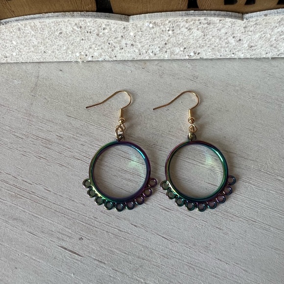 Rainbow Holographic Dangle Earrings - Picture 2 of 3